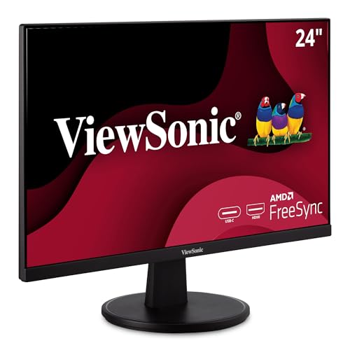 ViewSonic VA2447-MHU 24インチ フルHD 1080p USB Cモニター 超薄型ベゼル アダプティブ同期 75Hz アイケア 15W充電 HDMI VGA入力 自宅やオフィス用