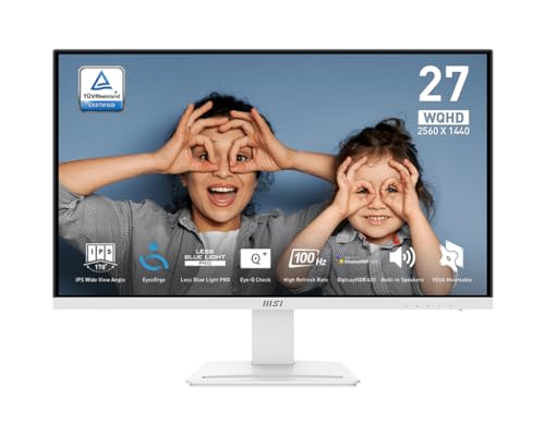 MSI PRO MP273QW E2 AMZ 27インチ IPS 2560 x 1440 (QHD) コンピューターモニター 100Hz アダプティブ同期 HDMI VESA マウント チルト スピーカー 1ms ホワイト