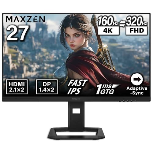 MAXZEN ゲーミングモニター 27インチ MAXZEN Hz切り替え 160Hz 4k (3840×2160) 320Hz FHD (1920×1080) 1080P フリッカーフリー MGM27IC05-UFC