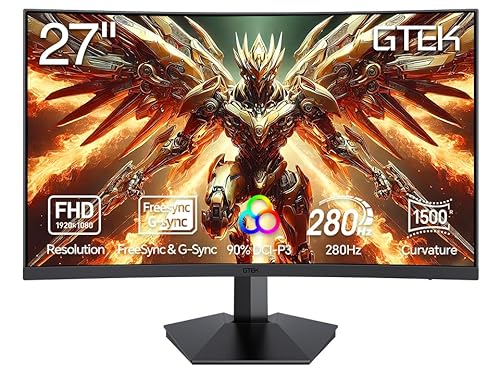 GTek dolTech GTEK F2740C 27-Inch Curved Frameless Gaming Monitor Full HD 1920 x 1080P, 1800R, VA 1ms, 240Hz, FreeSync, Speakers, DisplayPort/HDMI/Type-C, VESA
