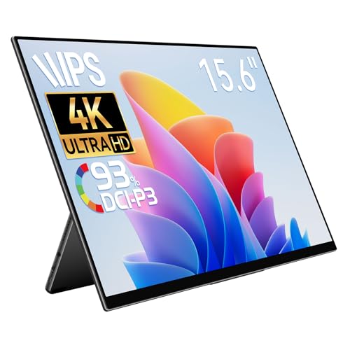 EHOMEWEI モバイルモニター 4K 15.6インチ 3840x2400 QLED量子ドット ポータブルモニター 【iPhone/PS5/XBOX/Switch/PC/Mac】対応 ゲーミングモニター スピーカー内蔵 ブルーライトカット 薄型6mm 軽量 ケース付 メーカー3年保証 RQ-156NU