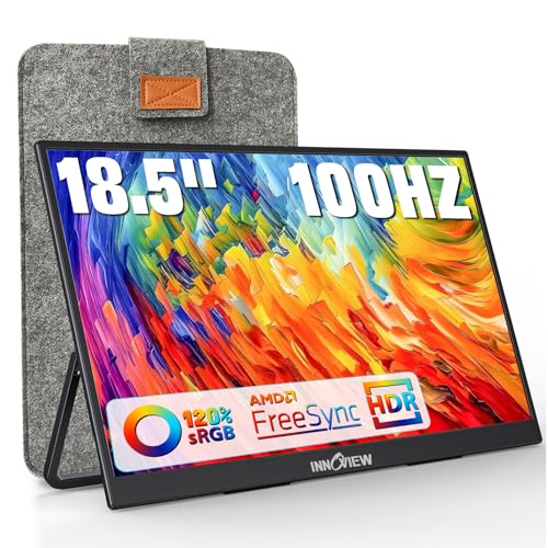 InnoView Portable Monitor 18.5 inch 100HZ 120% sRGB, 1080P FHD IPS Large Portable Monitor for Laptop USB C HDMI HDR Travel Monitor with Kickstand Mac PC Xbox PS4/5 Switch INVPM501