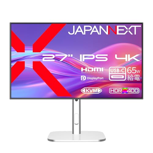 JAPANNEXT 27インチ IPSパネル搭載 4K(3840x2160)解像度 液晶モニター JN-IPSB27U-HSPC6 HDMI DP USB-C(最大65W給電) sRGB:100% DCI-P3:98% HDR400相当 コントラスト比 2000:1 PIP/PBP KVM 高さ調整 ピボット(縦回転)対応 【2年保証】