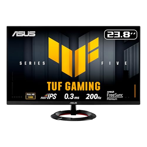 ASUS TUF Gaming VG249Q5R 24インチ フルHDモニター (200Hz、0.3ms GtG、FreeSync Premium、Adaptive Sync、ELMB、GameFast Input、HDR10、Fast-IPSパネル、16:9、1920x1080、DisplayPort、HDMI、スピーカー) 90LM0BT0-B01E71