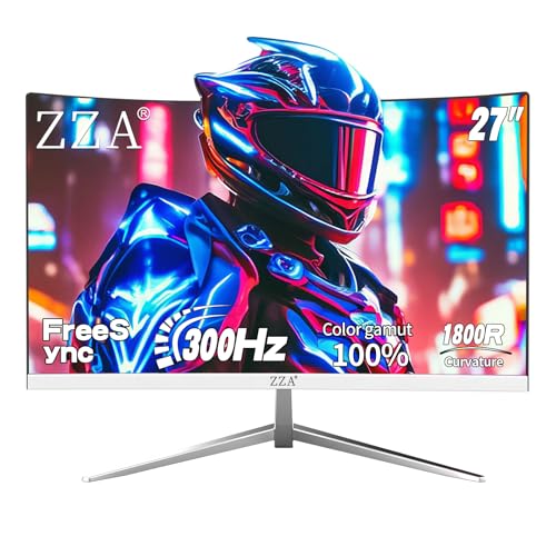 ZZA 27インチ 湾曲ゲーミングモニター 300HZ コンピューターモニター FHD 1080p 1ms 1800R VA画面 99%sRGB AMD FreeSync対応 ブルーライトフィルター HDMI*2 & DP*2 VESAマウント準拠 ホワイト Z27H