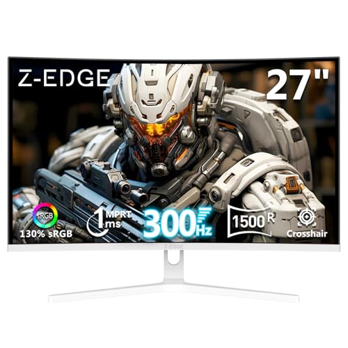 Z Z-Edge 27インチ湾曲ゲーミングモニター、FHD 1080P 300Hz 240Hzコンピューターモニター、超高速MPRT 1msカーブモニター、1500R、16.7Mカラー、UG27Hフレームレスベゼル、2X DP 1.4ポート、2X HDMI 2.0ポート。