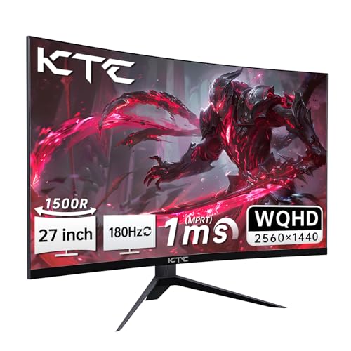KTC 27インチ 湾曲ゲーミングモニター WQHD (2560x1440) 180Hz 1ms(MPRT) 1500R 5000:1コントラスト比 HDR10 sRGB132%/DCI-P3 104%/Adobe RGB112%色域ボリューム ΔE<2 VAパネル AdaptiveSync対応 PS5対応 HDMI2.0×2 DP1.4×2 VESA チルト調整可能H27S17