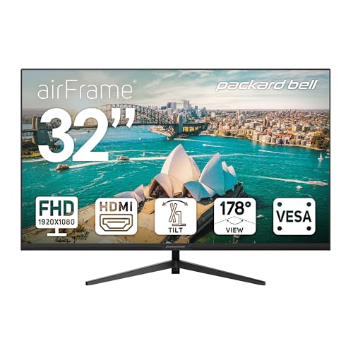 PACKARD BELL airFrame 32インチ FHDモニター 1920x1080 ウルトラワイド VESAマウント対応 傾き調整 HDMI/VGA スリムベゼル 自宅 オフィス ライトゲーム用 M32000