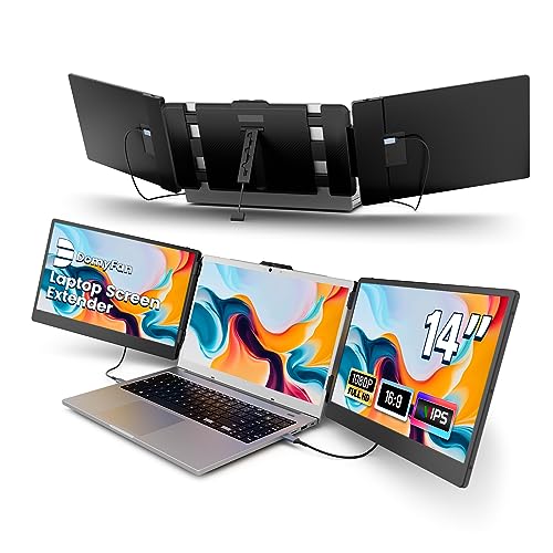 domyfan 14インチノートパソコンスクリーンエクステンダー FHD 1080P IPS トリプルポータブルモニター ノートパソコン用 HDMI/USB-A/Type-C Windows、Mac、Android、Chrome、Switch、PS5用 13.3インチ~17インチのノートパソコンに対応 S2