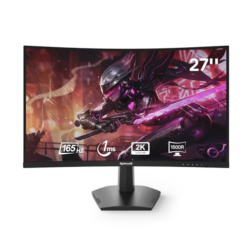 REDRAGON 27" 144hz/165HZ Curve Gaming Monitor, QHD 2K (2560X1440) IPS Frameless Computer Monitor, 1ms Response Time, Fully Compatible, VESA Wall Mount GM27CVQ