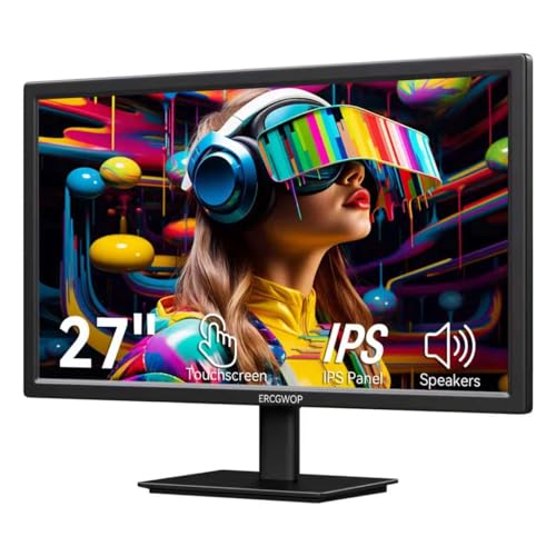 ERCGWOP 27インチ タッチスクリーンモニター FHD 1920x1080P IPS コンピューターモニター、10ポイントタッチスクリーンPCディスプレイ、HDMI VGA USBポート、内蔵スピーカー、VESAマウント可能 HD-27INTS