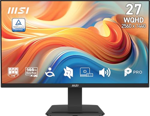 MSI PRO MP273Q E14 27インチ IPS 2560 x 1440 (QHD) コンピューターモニター 144Hz 適応同期 HDMI DPポート VESAマウント可能 チルトスピーカー 1ms ブラック