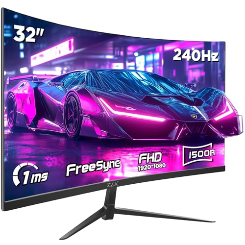 Exovyn 32インチ湾曲ゲーミングモニター 1500R 240Hz フルHD VAディスプレイ HDR付き FreeSync G-Sync対応 低ブルーライトカット HDMI&DPポート チルト調整可能 壁掛け式パソコンモニター Z32D