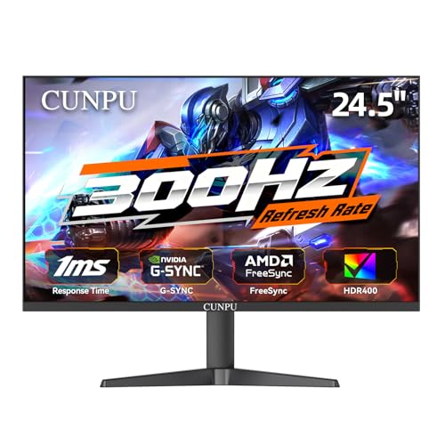 CUNPU 24.5インチ 1080P 300Hz プレミアムゲーミングモニター FPSゲーマー用 AMD FreeSync & NVIDIA G-SYNC対応 1ms MPRT VAパネル HDR400 100%sRGB VESA 100x100mm T245FG
