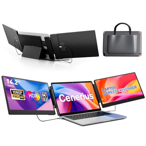 Cenerius 14.2インチ ノートパソコン スクリーン エクステンダー FHD 1080P IPS ポータブルモニター ノートパソコン用 トリプルスクリーンモニターエクステンダー Windows/Mac/Android HDMI/USB-A/C 12インチ~17インチのノートパソコンに対応 S3