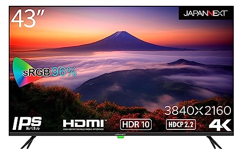 JAPANNEXT 43インチ 大型 モニター 4K UHD 3840x2160解像度 IPS ディスプレイ デジタル サイネージ (HDMI/スピーカー内蔵/VESA対応/ブルーライトカット) JN-IPS4302TUHDR