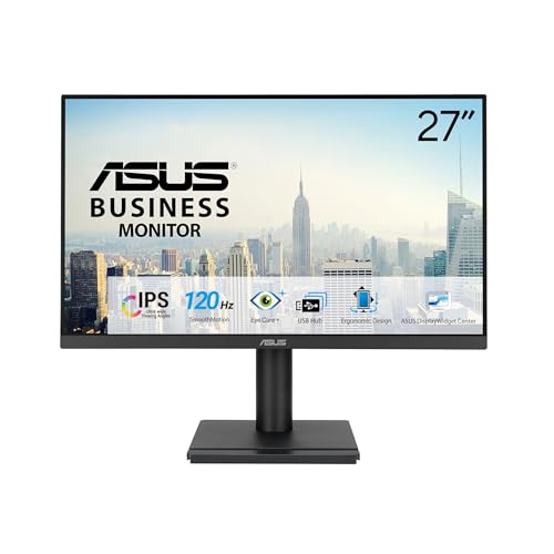 ASUS 27インチ 1080P ビジネスモニター (VA279QGS) – IPS、フルHD、フレームレス、120Hz、アダプティブ同期、1ms、HDMI、DisplayPort、VGA、アイケア、低ブルーライト、人間工学、VESA壁取り付け可能、3年保証
