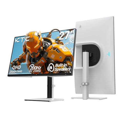 KTC 27インチゲーミングモニター 200Hz、スピーカー付き1440Pモニター、最大210Hzコンピューターモニター高速IPS 1ms、131%sRGB、アダプティブ同期、チルト/スイベル/ピボット/高さ調整、HDMIディスプレイポート、ホワイト H27T6