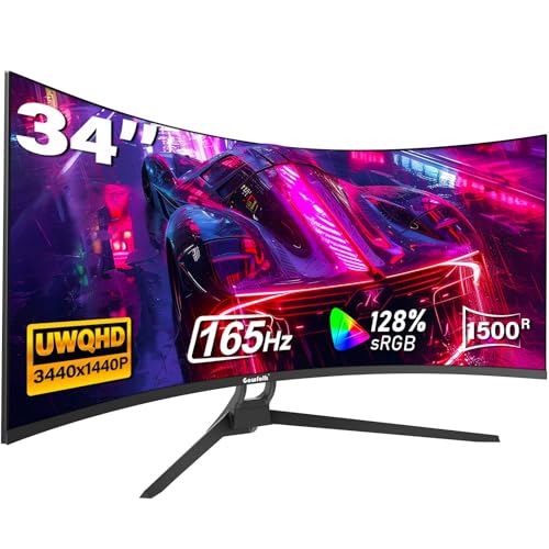 Gawfolk 34インチウルトラワイドカーブゲームモニター、1500R PC画面、165hz UWQHD 4K、FreeSync、HDMI&DP、ウォールマウントサポート75x75mm GF340C