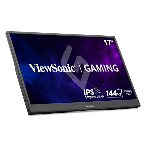 ViewSonic VX1754 17インチポータブルゲーミングモニター(1920 x 1080)、144Hz、6.5ms、SuperClear® IPS、mini HDMI、2 USB Type C、スピーカー