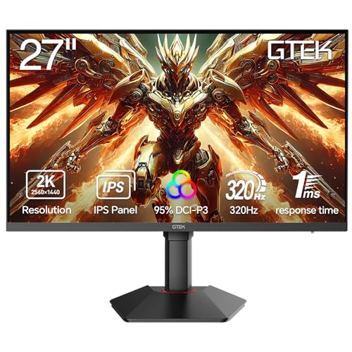 GTek 27インチ 320Hz 300Hz ゲーミングモニター、フレームレス 2K QHD 2560X1440P 高速IPSコンピューターモニター、1ms MPRT、FreeSync、95% DCI-P3、HDR 400、DisplayPort/HDMI、高さ調節可能- Q2732P F2740C