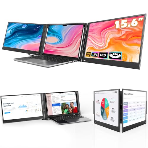 QQH ノートパソコン画面エクステンダー 15.6インチ トリプルポータブルモニター ウルトラスリムFHD IPSディスプレイ搭載ノートパソコン用 USB-Cプラグアンドプレイ拡張画面 MacOS、Windows、Android対応 12~16インチのノートパソコンに対応 Z80A