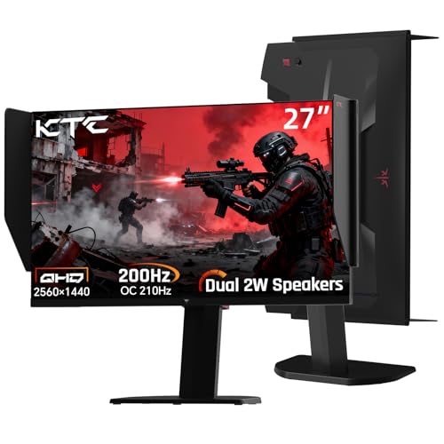 KTC 27M1 27インチゲーミングモニター、スピーカー内蔵1440Pモニター、シールドフード付き210Hzモニター、高速IPS、アダプティブ同期、130%sRGB、1MS(MPRT)、VESAマウント、チルト/スイベル/ピボット/高さ調整