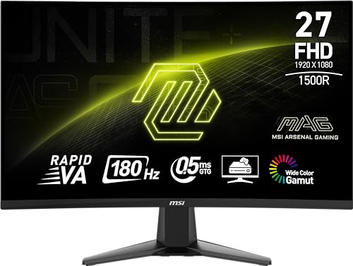 MSI MAG27C6F 27インチ 1920 x 1080 (FHD) Rapid VA ゲーミングモニター 180Hz アダプティブ同期 0.5ms HDMI ディスプレイポート VESAマウント可能 チルト ブラック