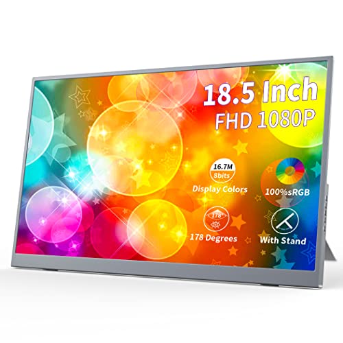 Magedok ポータブルモニター 18.5インチ、300cd/m² 100%sRGB、1080P FHD IPS ポータブル大画面 スタンド付き、HDMI & Type-Cポート 外部ディスプレイ ノートパソコン Mini PC Mac ゲームコンソール電話用 MG185 FN01