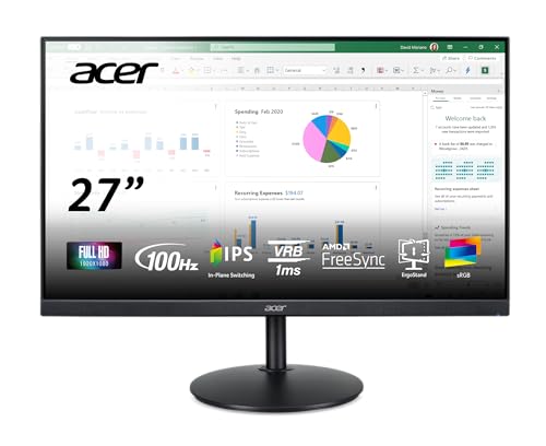 Acer CB272 Ebmiprx 27インチ FHD 1920 x 1080 ゼロフレーム ホーム オフィス モニター | AMD FreeSync | 1ms VRB | 100Hz | 99% sRGB | 高さ調節可能なスタンド スイベル、チルト&ピボット付き (ディスプレイポート、HDMI、VGAポート) UM.HB2AA.E01