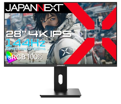 JAPANNEXT 28インチ IPSパネル搭載 144Hz/1ms(MPRT)対応 4K(3840x2160)解像度 ゲーミングモニター JN-IPS28G144U-HSPC6 HDMI DisplayPort USB-C(最大65W給電) sRGB:100% PS5 4K:120Hz接続 VRR KVM PBP/PIP 高さ調整 ピボット(縦回転) 【2年保証】