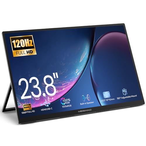 MESWAO 23.8インチ ポータブルモニター 120Hz 1080P FHD IPS 100%sRGB USB-C HDMI プラグアンドプレイ ノートパソコン/PC/MacBook/コンソール用セカンドスクリーン 180°調節可能なスタンド VESAマウント ゲーム&仕事用 SXMFP0001
