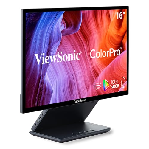 ViewSonic VP1656 15.6インチ 1080P IPS ポータブルモニター USB C 2ウェイ電源 40W Pantone認定、工場校正、保護ケース付き統合エルゴノミクススタンド