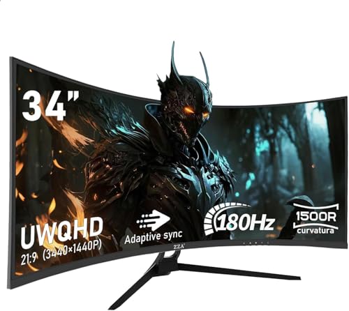 ZZA UltraWide 34インチ カーブモニター 1500R PCスクリーン 180hz リフレッシュレート WQHD 3440x1440 コンピューターゲームモニター VAパネル AMD FreeSync Premium | HDR10 | 99% sRGB | VESA Z34B