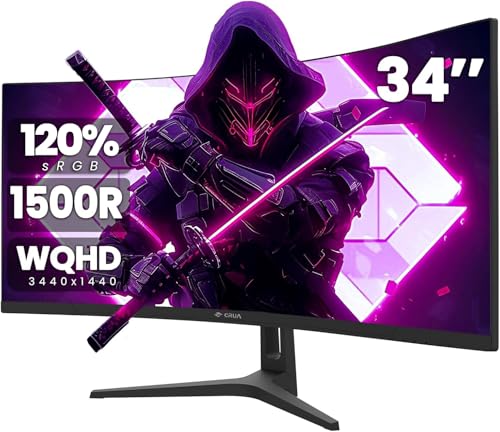 CRUA 34インチウルトラワイドゲーミングモニター、WQHD(3440*1440P)144Hz/165Hzカーブモニター、1500R、99%sRGB、AMD Freesync、HDMI 2.1およびDisplayport 1.4をサポートするコンピューターモニター 壁取り付け可能 - ブラック CR340HD