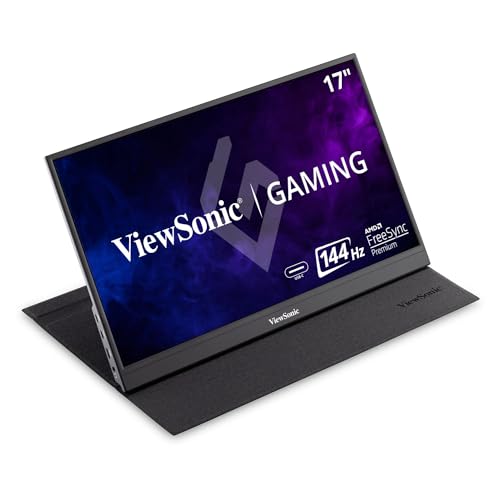 ViewSonic VX1755 17 Inch 1080p Portable IPS Gaming Monitor with 144Hz, AMD FreeSync Premium, 2 Way Powered 60W USB C, Mini HDMI, and Built in Stand with Cover for Home and Esports VS18891