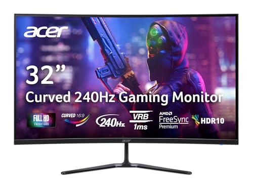 acer Nitro 31.5インチ FHD 1920 x 1080 1500R カーブ PC ゲーミングモニター | AMD FreeSync Premium | 240Hz リフレッシュ | 1ms VRB | VESAマウント可能 | HDR10 | 1つのディスプレイポート1.4 & 2つのHDMI 2.0 | ED320Q X2bmiipx UM.JE0AA.201