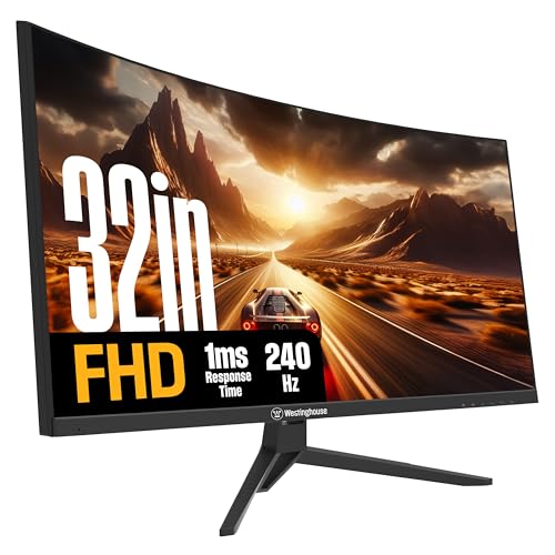 Westinghouse 32インチ湾曲フルHDゲーミングモニター 240Hz AMD FreeSync対応 ローモーションブラー 1500Rカーブ 1920×1080 スピーカー内蔵PCゲーム用 DisplayPort/HDMI搭載 WC32RX6250