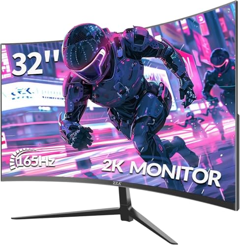 ZZA 32インチモニター、1440p、2K 165Hz、1msの応答時間、コンピューターモニター FreeSync & G-Sync、HDR10、122% sRGBカバレッジ、DP/HDMI、PCモニターVESAマウント対応 Z32G