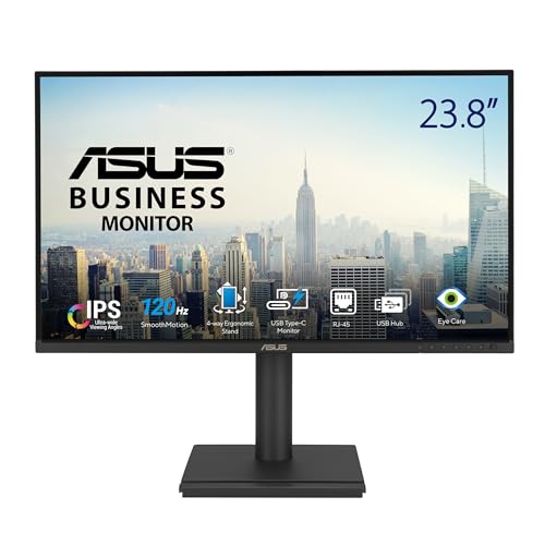ASUS 24インチ USB-C ドッキングモニター (BE249CGN) - IPS、120Hz、フレームレス、RJ45、スピーカー、高さ調節可能、人間工学、デイジーチェーン、ASUS Power Sync、Eycare 、VESA 壁取り付け可能、3年保証