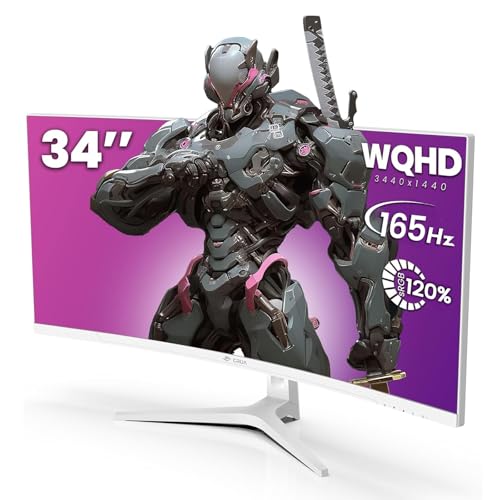 CRUA 34インチ ホワイト ゲーミングモニター 165Hz/144Hz 21:9 1500R ウルトラワイドカーブモニター WQHD 3440X1440 120%sRGB VAパネル コンピューターモニター Freesync、PIP/PBP、HDMI2.0 & DP1.4対応 壁取り付け&傾斜調整可能 CR340HDM