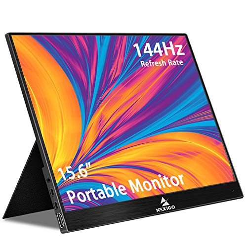 NexiGo 15.6インチポータブルモニター、フルHD 1080P 144Hz IPSコンピューターディスプレイ、ラップトップPC Mac Surface PS4 Xboxスイッチ用HDMIタイプ-Cスピーカー付きアイケアス​​クリーン、ブラックスマートカバー付き WCS144