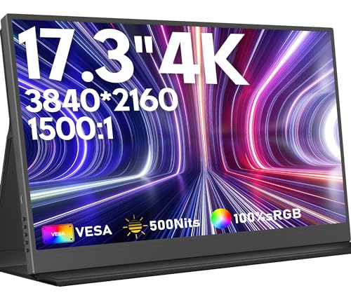 ZSCMALLS 17.3インチ 4K ポータブルモニター ノートパソコン用 3840P×2160P IPS HDR付き大画面 1500:1 FreeSync、ウルトラスリム&アイケア、トラベルモニター外部スクリーン ノートパソコン、PC、PS5、Mac、Xbox用 ZSCMALLS-173K-4K-PORTABLE