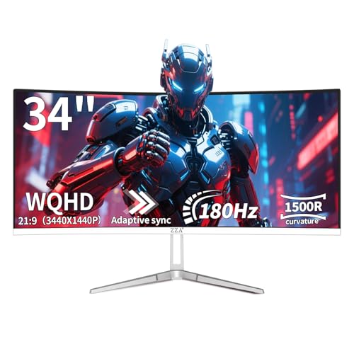ZZA ウルトラワイド 34インチ カーブモニター 1500R PCスクリーン 180hz リフレッシュレート WQHD 3440x1440 コンピューターゲームモニター VAパネル AMD FreeSync Premium | HDR10 | 99% sRGB | VESA Z34B