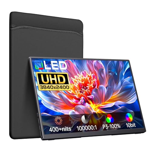 VOKENSU 4K ポータブルモニター OLED 3840×2400p、14インチ ウルトラスリムトラベルモニター、400+ニット | 100% DCI-P3 | 10000000:1 コントラスト HDMI USB C 外部スクリーン ノートパソコン Mabook PC用 AU14O MB