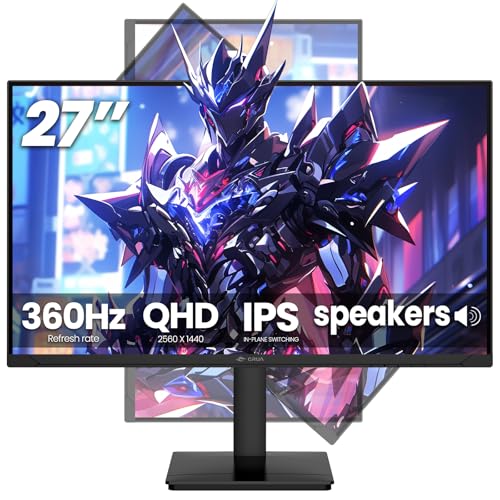CRUA 27インチ ゲーミングモニター 360HZ 2k 1440P 120%sRGB IPS コンピューターディスプレイ画面、高さ/ピボット/スイベル/チルト調整可能垂直モニター FreeSync対応 内蔵スピーカー、PIP&PBP、DP1.4&HDMI2.1、壁取り付け。 CR270QW