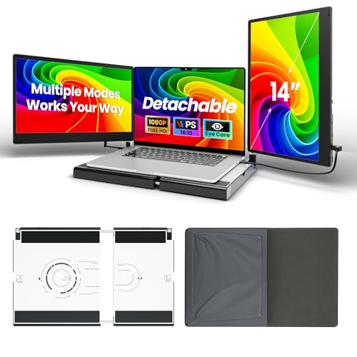 sharanix ノートパソコン画面エクステンダー、14インチ FHD 1080P トリプルポータブルモニター ノートパソコン用、伸縮性のあるベースと取り外し可能な画面、プラグアンドプレイ、13~17.3インチのノートパソコン用モニターエクステンダー、Window/Mac/Chromeに対応 F3