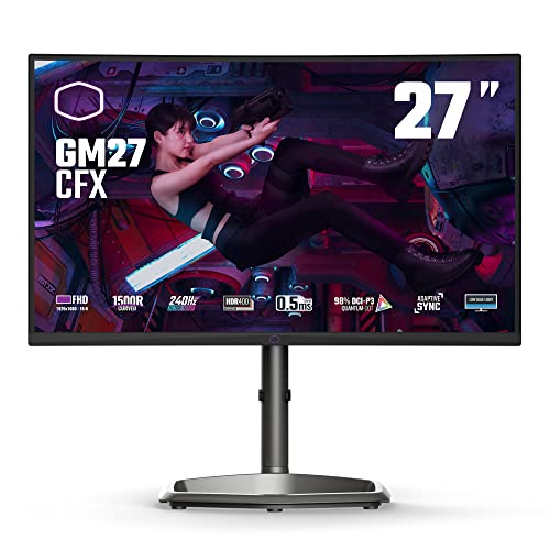 Cooler Master 27インチ カーブフレームレス 240Hz FHD 1920 x 1080 デスクトップゲーミングPCモニター、VA 8ビット、量子ドット付き、0.5ms(MPRT)、カーブ1500R、アダプティブ同期、DP 1.2 x 1 + HDMI 2.0 x 2、VESAマウント。 CMI-GM27-CFX-US