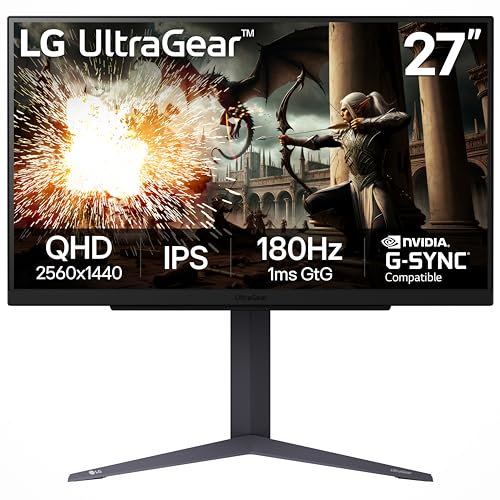 LG 27GS75Q-B 27インチ ウルトラギア QHD(2560x1440) ゲーミングモニター 180Hz (O/C 200Hz) 1ms IPS NVIDIA G-SYNC 対応 AMD FreeSync HDR10 チルト/高さ/ピボットスタンド HDMI DisplayPort/ブラック 27GS75Q-B.AUS