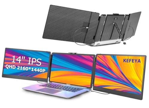 KEFEYA ノートパソコン画面エクステンダー 14インチ ポータブルモニター ノートパソコン用 1440P QHD トリプルスクリーンモニターエクステンダー 13インチ~17インチのノートパソコン用 HDMI/USB-C MacBook、Windows、Chrome、Switch、プラグアンドプレイ S2 PRO MAX